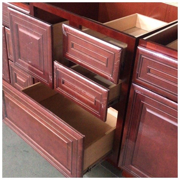 Classical Red Riser Solid Wood Kitchen Base Cabinets